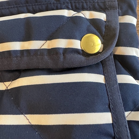 EUC** J Crew Down Filled Puffer Vest Blue Cream Striped Zip Up Women’s Size XXS - Picture 6 of 8